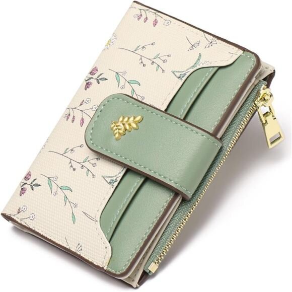 Small Wallets Zipper Pocket Beige Green